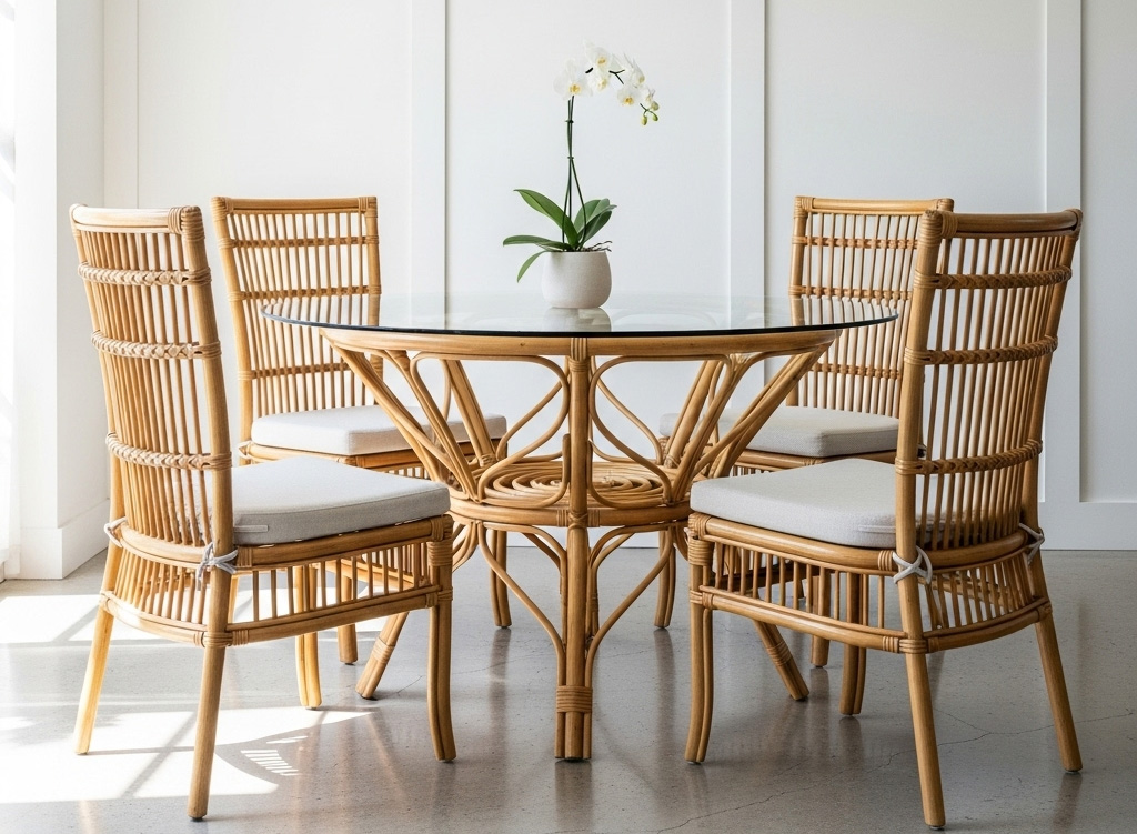 set kursi meja makan rotan natural