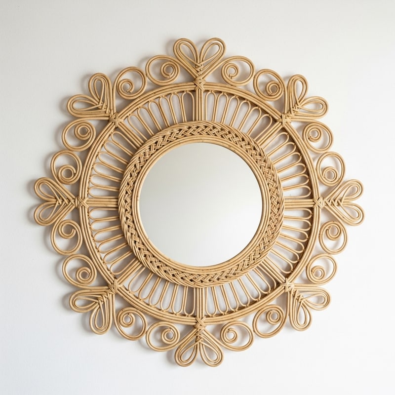 ornament dekorasi cermin rotan natural