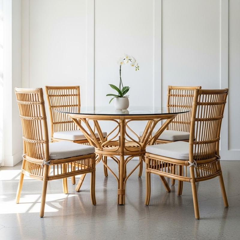 set kursi meja rotan natural