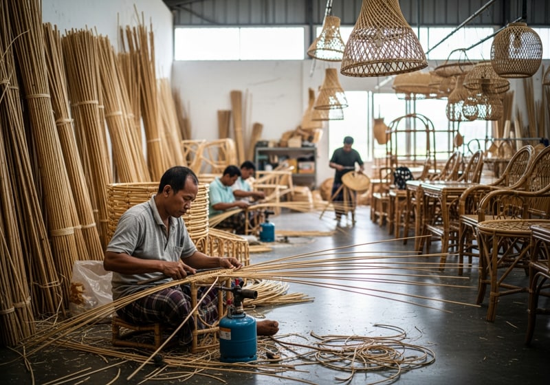 Proses Produksi Kerajinan Rotan di Cirebon