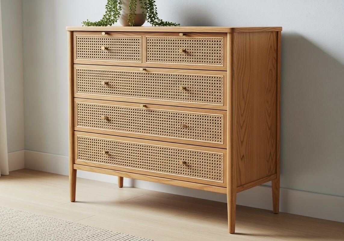 lemari kombinasi kayu dengan rotan